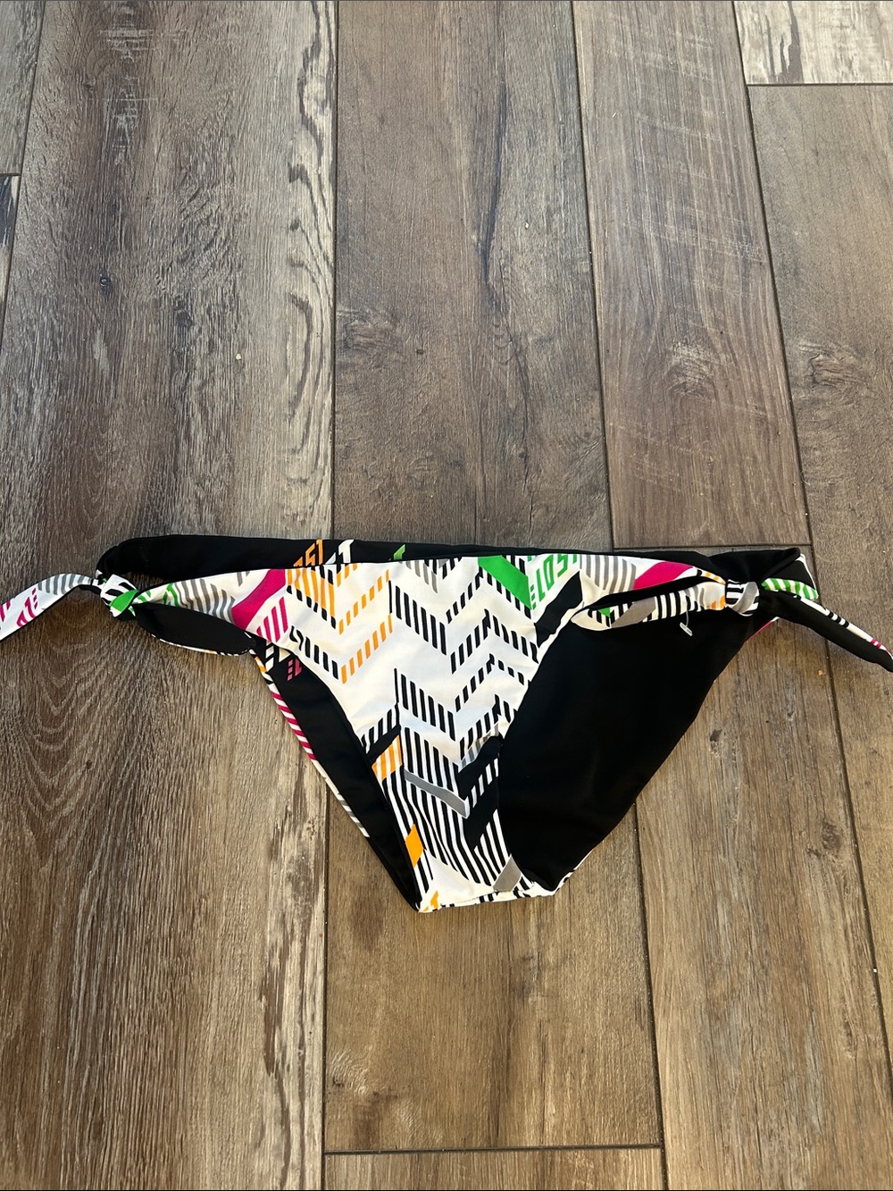 Lole Black Bikini Bottom with Multicolor Chevron Accents reversible bottom